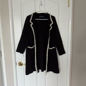 Zara Black Trench Coat with White Trim